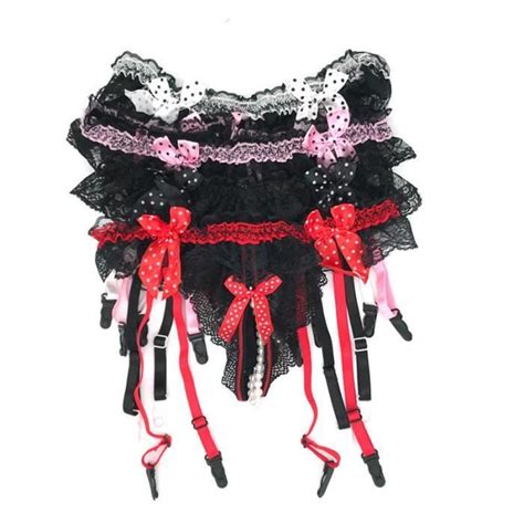 Rose Sans Bas Lingerie Sexy En Dentelle Volants Pour Femmes