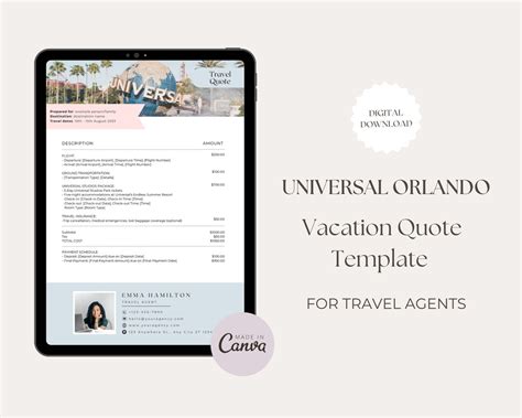 Universal Studios Orlando Agent Quote Template Vacation Quote Template