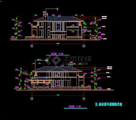 某地简单的一套别墅建筑施工图（共5张）别墅建筑土木在线