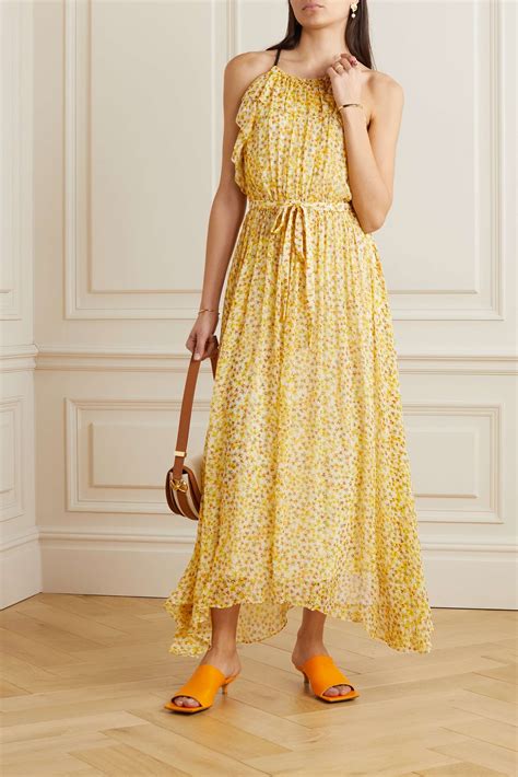 Jason Wu Belted Ruffled Floral Print Silk Chiffon Halterneck Midi Dress