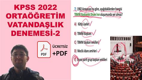 Kpss 2022 OrtaÖĞretİm VatandaŞlik Denemesİ 2 Pdf Youtube