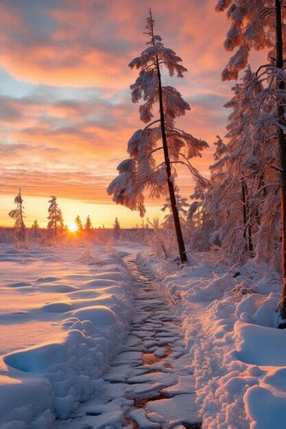 Paisaje nevado al atardecer árboles congelados en invierno en