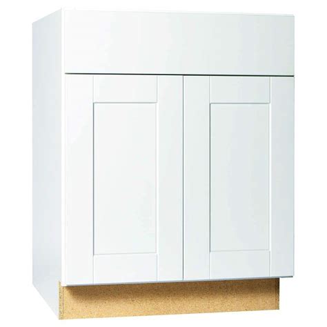 Hampton Bay Satin White Stock Shaker Assembled Base Kitchen Cabinet