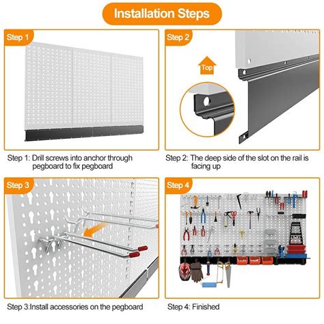 TORACK 109Pcs Pegboard Wall Organizer 4 Ft Garage Metal Pegboard