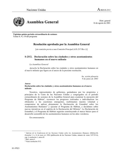 Declaración Sobre Ciudades Y Otros Asentamientos Humanos En El