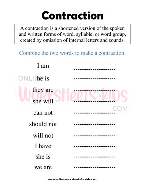 Contractions Worksheet 1st Grade