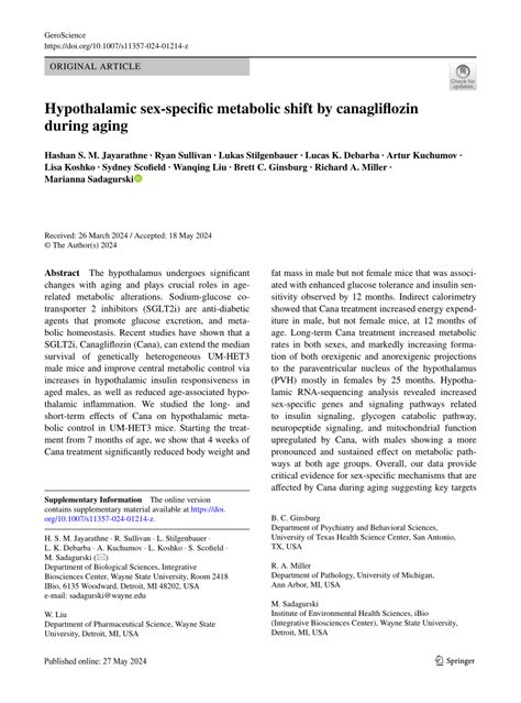 Pdf Hypothalamic Sex Specific Metabolic Shift By Canagliflozin During