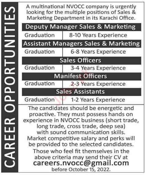 NVOCC Company Karachi Job 2022 2024 Job Advertisement Pakistan