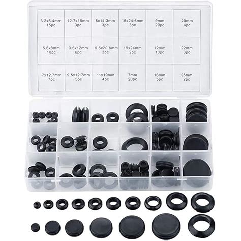 Buy 125PCS Rubber Grommet Assortment Kit 18 Sizes Black Rubber Grommet