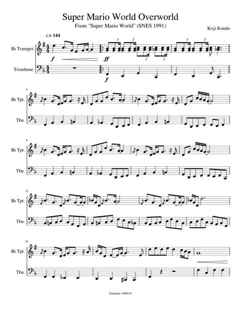 Super Mario World Overworld Updated Sheet Music For Trumpet Trombone