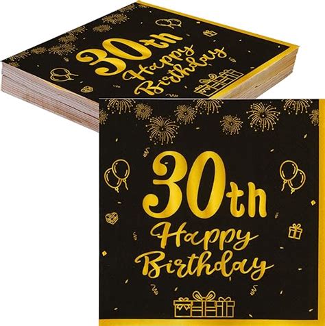 Topways Black Gold 30th Birthday Decorations Paper Napkins 40pcs