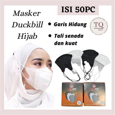 Jual Masker Duckbill Duckbil Hijab Hitam Putih Careion Headloop Pcs