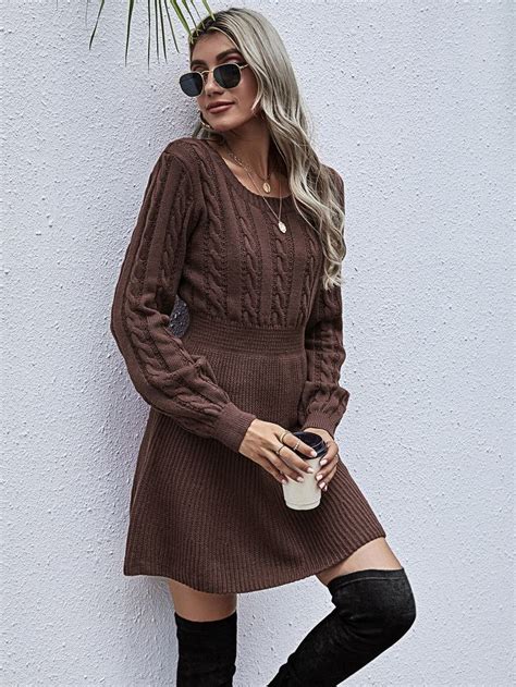 Cable Knit A Line Sweater Dress Sweater Dress Women Sweater Dress