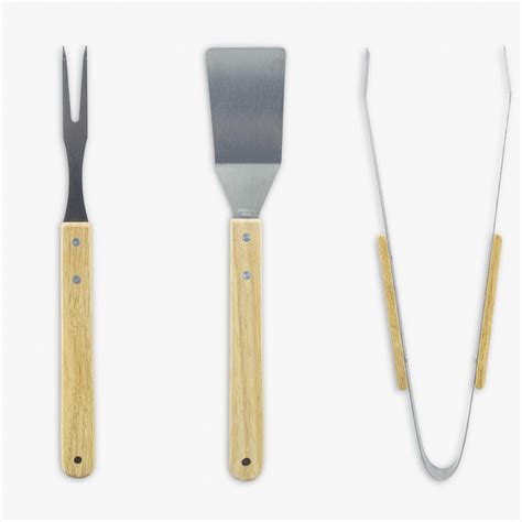 Ustensiles Pour Barbecue Pince Spatule Et Fourchette En Bois Inox