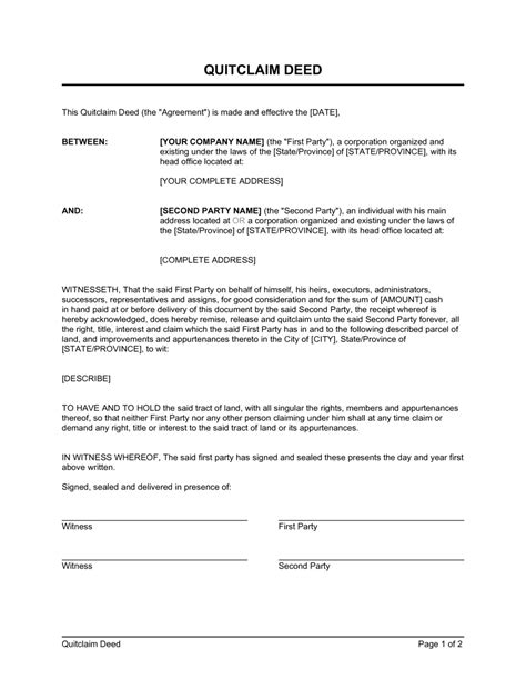 Quitclaim Deed Template Download