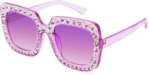 Elton John Glasses Square Rhinestones Sunglasses For Women Oversized Diamond Shades Purple 67