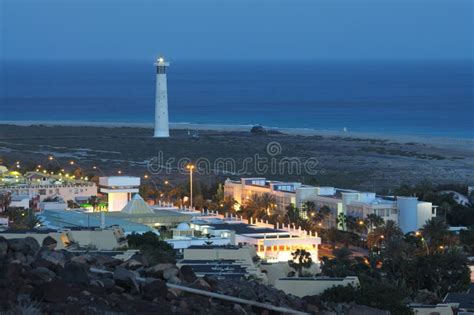 Jandia Playa at Night, Fuerteventura Stock Image - Image of faro, city ...