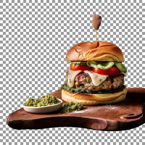 Delicioso hambúrguer de peru pesto isolado em fundo transparente PSD