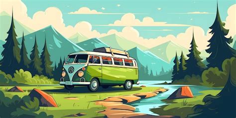 illustration   camper van  nature premium ai generated image