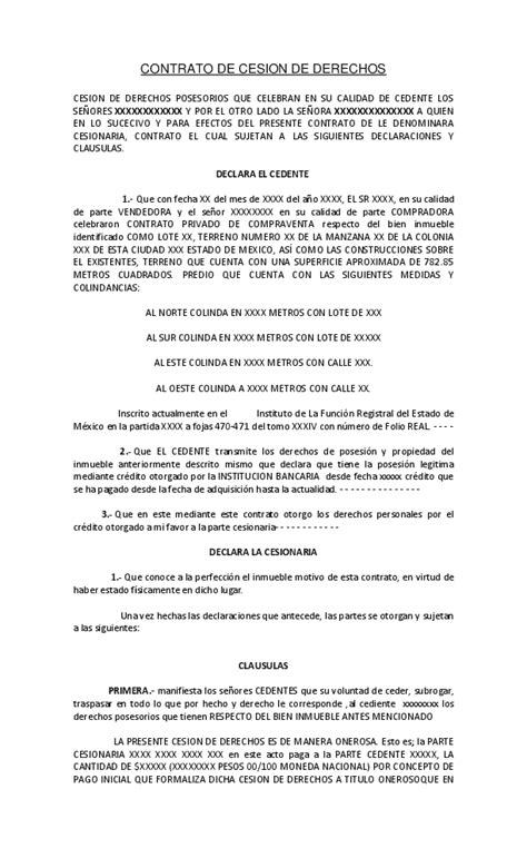 Contrato De Cesión De Derechos De Un Inmueble