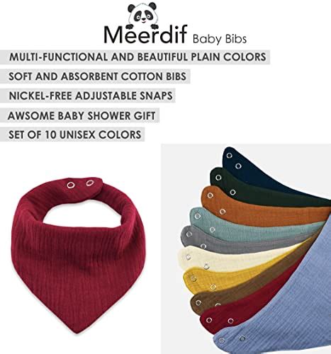 Meerdif Muslin Baby Bibs 10 Pack Baby Bandana Drool Bibs For Unisex