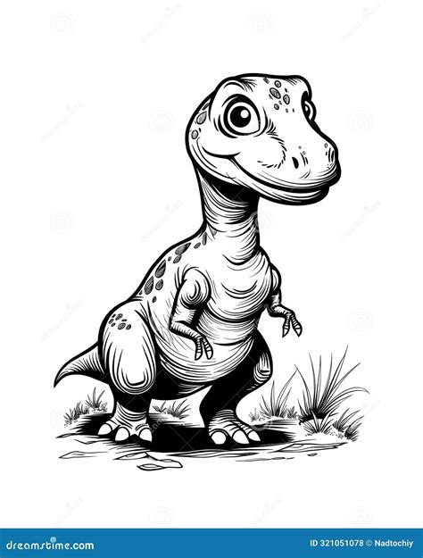 Illustration Of A Baby Tyrannosaurus Dinosaur In A Black And White