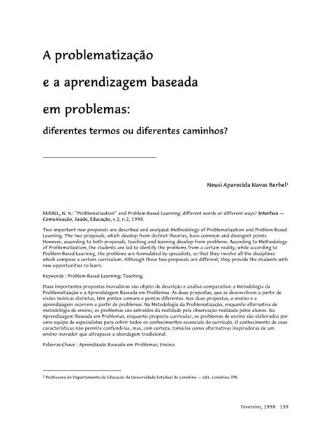 Pdf A Problematiza O E A Aprendizagem Baseada Em Problemas Dokumen