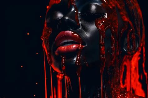 Premium Photo A Woman With Black Skin And Red Blood Dripping Down Her