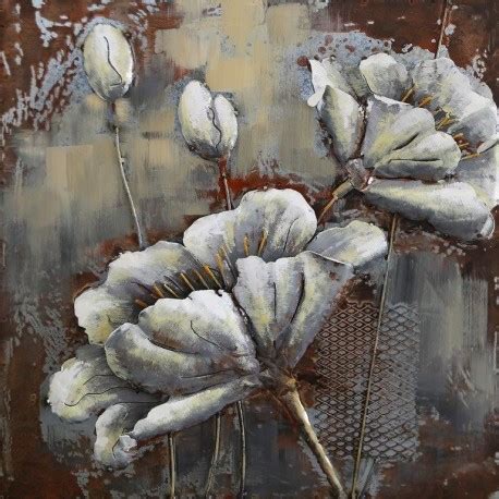 Tableau Metal Pavot Et Coquelicot Blanc 60x60