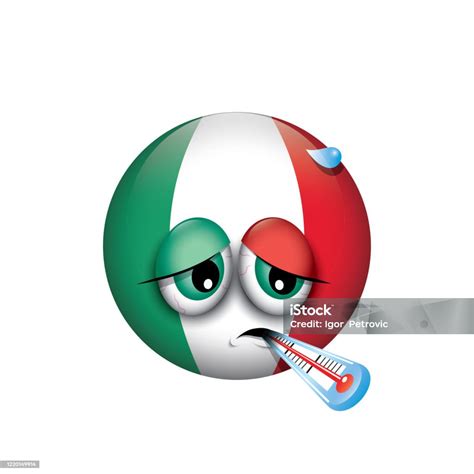 Ilustración De Italia Emoji Emoticono Enfermo Con Termómetro