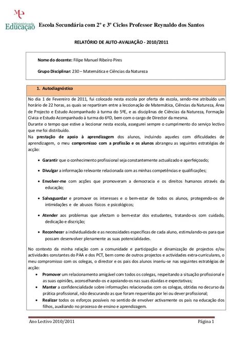 Self Assessment Report Filipe Pires