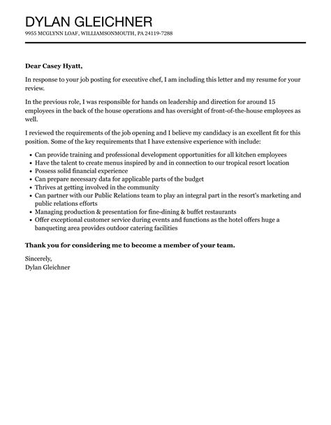 Executive Chef Cover Letter Velvet Jobs