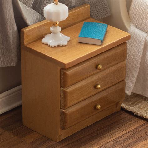 112 1 Scale Dollhouse Miniature Oak 3 Drawer Nightstand Bedroom