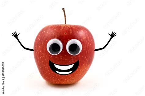 Funny cheerful apple with googly eyes stock images. Happy red apple on ...