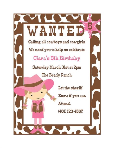 Cowgirl Birthday Invitation Digital File Cowgirl Etsy