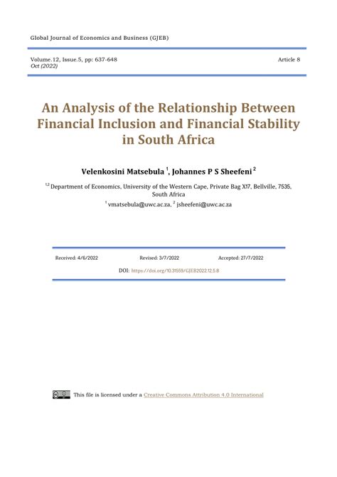 Pdf An Analysis Of The Relationship Between Financial Inclusion And