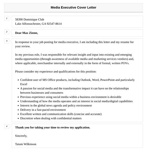 Media Executive Cover Letter Velvet Jobs