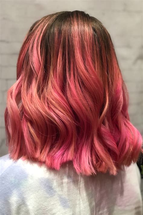 Pink Balayage Hair With Dark Root Pink Hair Hair Color Pink