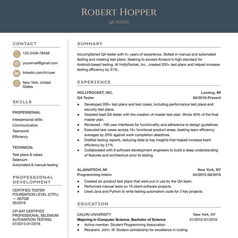 Premium Qa Tester Resume Google Docs Template Professional Ats Friendly