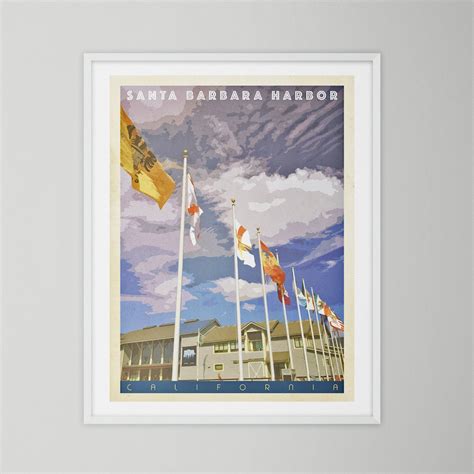 Santa Barbara Poster Vintage Style Travel Print Santa Barbara Harbor ...