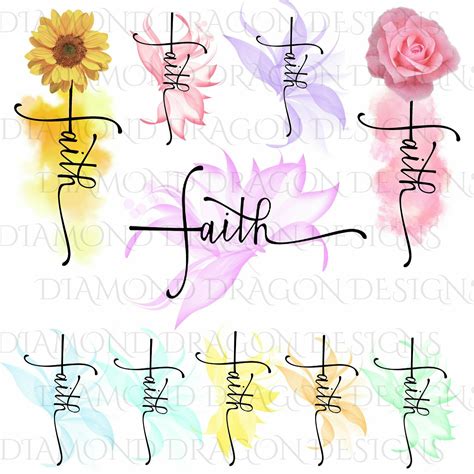 Faith - 10 Faith Cross Bundle, Watercolor Flower Faith Cross, Sunflower ...