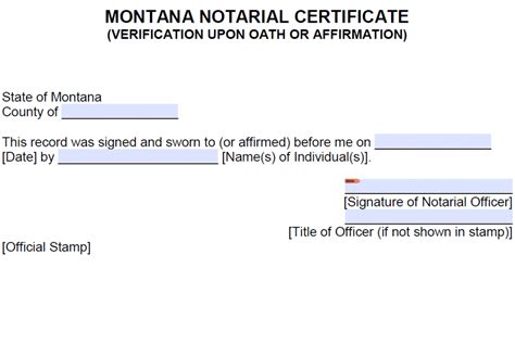 Free Montana Notarial Certificate Verification Upon Oath Or