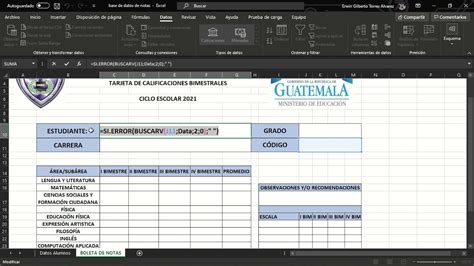 Boleta De Notas En Excel Youtube