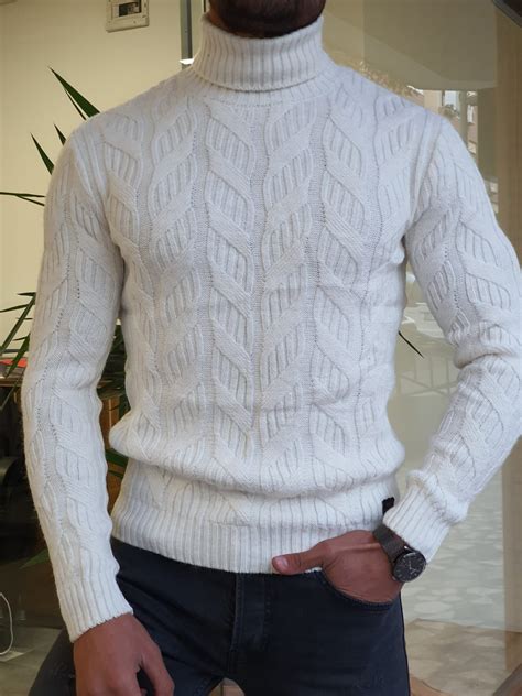 Buy White Slim Fit Turtleneck Wool Sweater By Gentwith Free Shipping