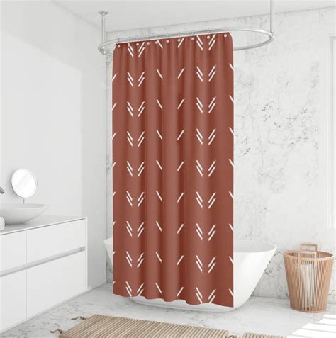 Hand Drawn Mudcloth Print Shower Curtain Terracotta Shower Etsy