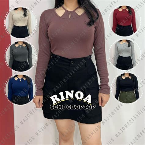 Jual Majomer Rinoa Semi Crop Top Atasan Wanita Lengan Panjang