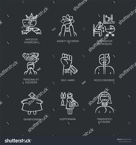 Mental Disorder Chalk Icons Set Impostor Stock Vector Royalty Free