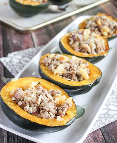 Baked Stuffed Acorn Squash With Sausage And Apples Simple And Savory