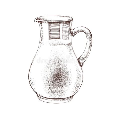 Drawing Of Glass Jug With Milk On White Bckground Stock Vector