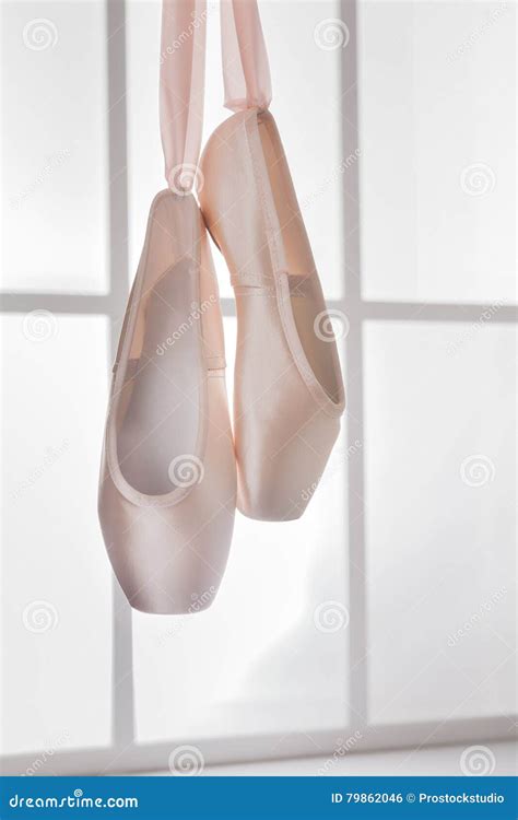 Pink Ballet Pointe Shoes Hanging On Window Stock Photo Image Of